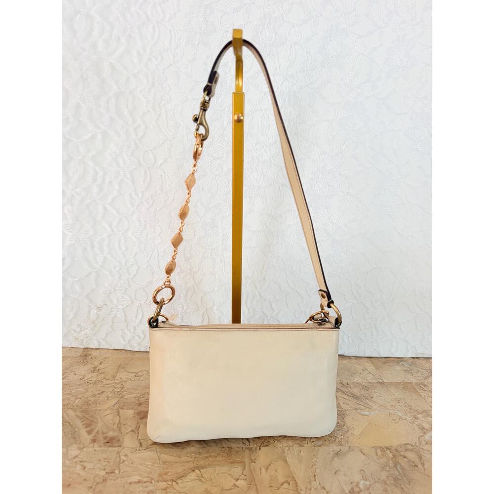 Coach Poppy cream Leather Whipstitch Shoulder Bag wristlet - Picture 3 of 15